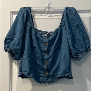 Old Navy Indigo Puff Sleeve Blouse